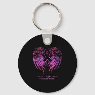 Pink Faith Hope Love Wings Breast Cancer Awareness Key Ring