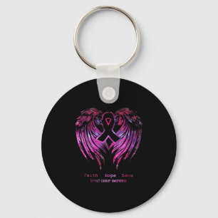 Pink Faith Hope Love Wings Breast Cancer Awareness Key Ring