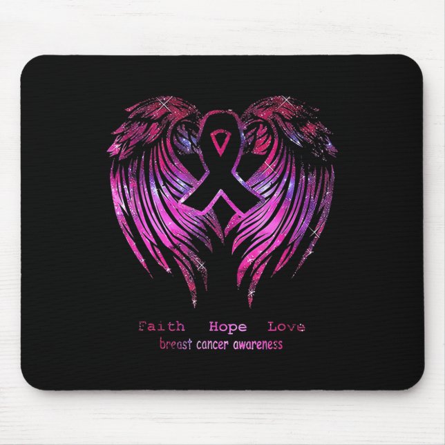 Pink Faith Hope Love Wings Breast Cancer Awareness Mouse Mat (Front)