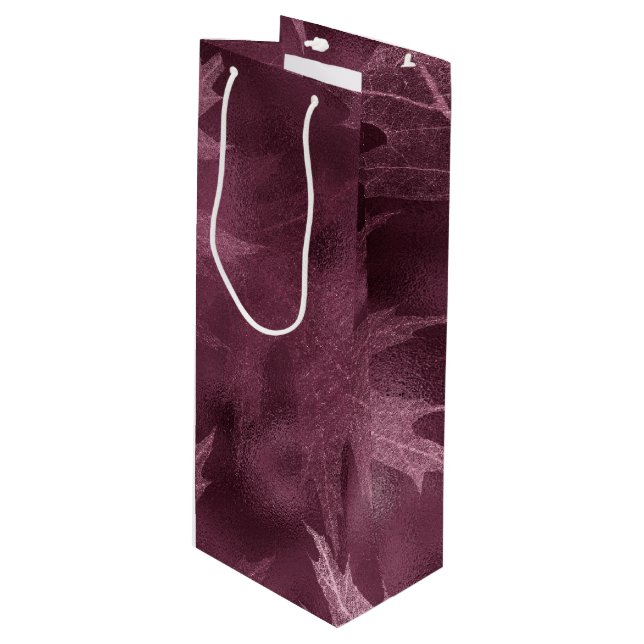 PINK FALL AUTUMN LEAVES WINE GIFT BAG (Front Angled)