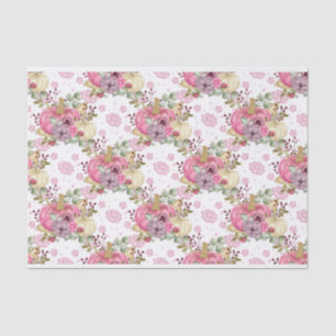 PINK FALL AUTUMN PUMPKINS & WATERCOLOR FLOWERS TISSUE PAPER