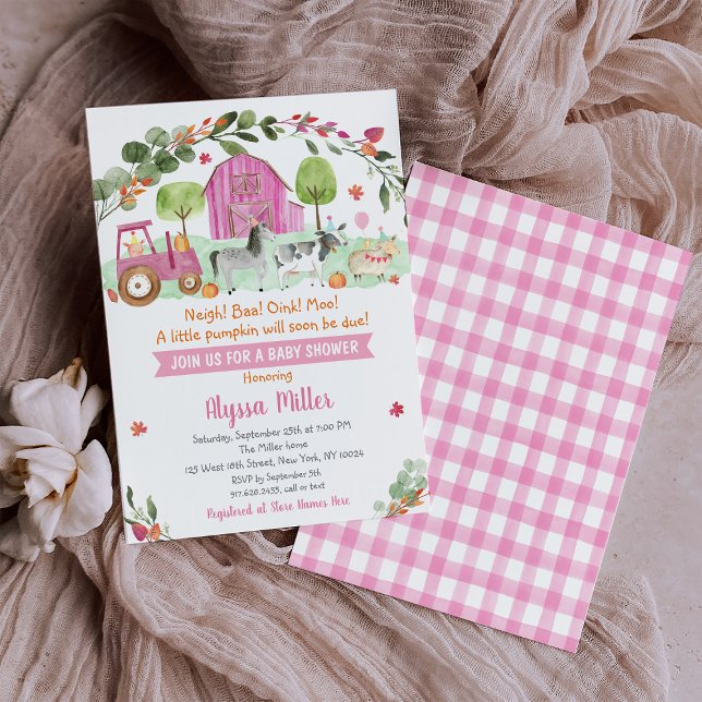 Pink Fall Farm Pumpkin Baby Shower Invitation (Creator Uploaded)