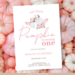 Pink Fall Floral Little Pumpkin 1st Birthday Invitation