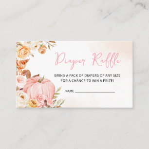 Pink Fall Floral Pumpkin Baby Shower Diaper Raffle Enclosure Card