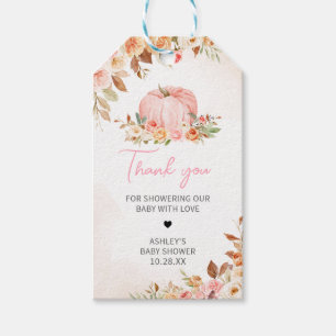 Pink Fall Floral Pumpkin Baby Shower Favour Tags