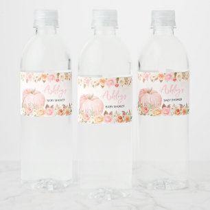 Pink Fall Floral Pumpkin Baby Shower  Water Bottle Label