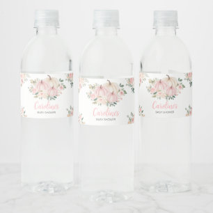 Pink Fall Floral Pumpkin Water Bottle Label