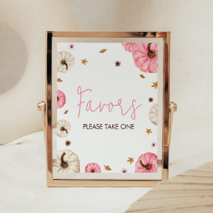Pink Fall Little Pumpkin Baby Shower Favours Poster