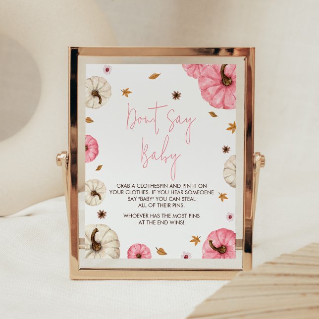 Pink Fall Little Pumpkin Don't Say Baby Poster (Girl Fall Pumpkin Baby Shower Don't Say Baby Sign)