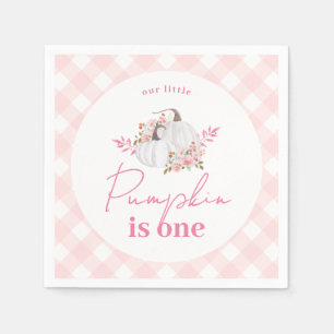 Pink Fall Plaid Our Little Pumpkin 1st Birthday Napkin