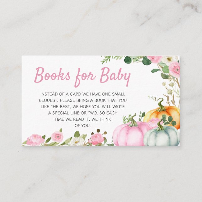 Pink Fall Pumpkin Baby Shower Books for Baby Enclosure Card (Front)