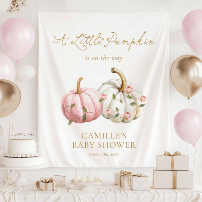 Pink Fall Pumpkin Party Tapestry (Autumn Girl Baby Shower Party Photo Backdrop)
