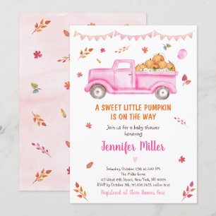 Pink Fall Pumpkin Truck Baby Shower Invitation