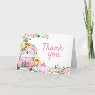 Pink Fall Pumpkin Truck Baby Shower  Thank You Card