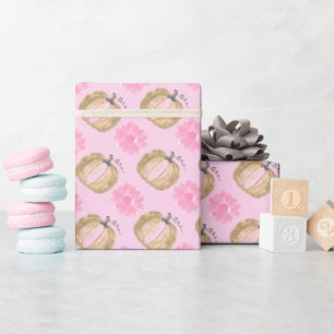 Pink Fall Pumpkins and Flowers Wrapping Paper