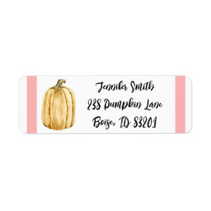 Pink Fall Watercolor Pumpkin Return Address Labels