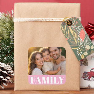 Pink Family Photo Square Sticker
