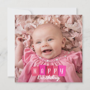 Pink Family Portrait Flat Birthday Greeting Card