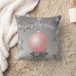 Pink Fancy Christmas Ornament Throw Pillow