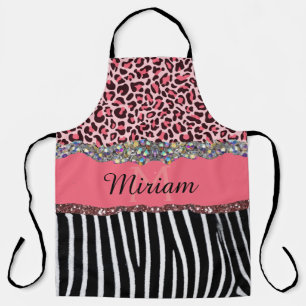 Pink Fancy Glitter Girly Leopard Print Elegant Apron