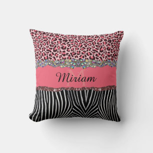 Pink Fancy Glitter Girly Leopard Print Elegant  Cushion