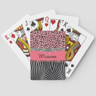 Pink Fancy Glitter Girly Leopard Print Playing Cards