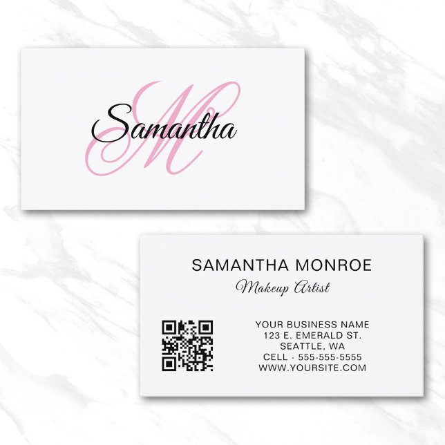 Pink Fancy Monogram QR Code Business Card (Pink Fancy Monogram QR Code Business Card)