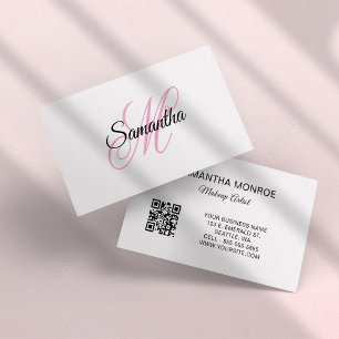Pink Fancy Monogram QR Code Business Card
