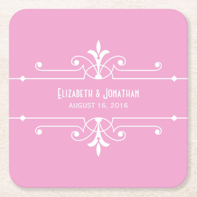 Pink Fancy Ornamental Paper Coasters (Front)