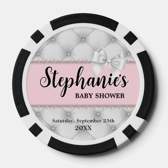 Pink Fancy Tiffany Pearls Baby Shower Games Poker Chips (Back)