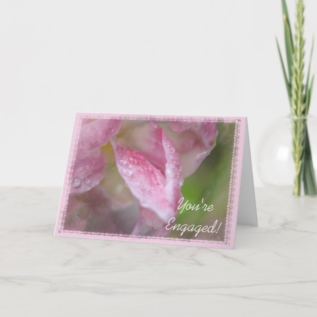 Pink Fancy Tulip Engagement Congratulations Card (Front)