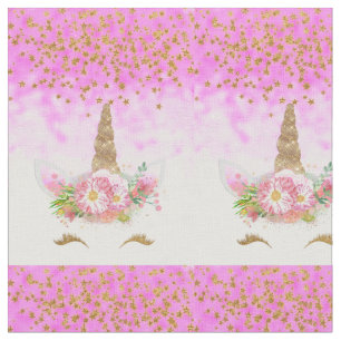 Pink Fantasy and Golden Stars Unicorn Fabric