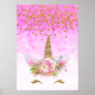 Pink Fantasy and Golden Stars Unicorn Poster