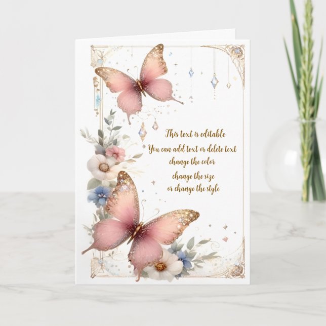 Pink Fantasy Butterfly Card (Front)