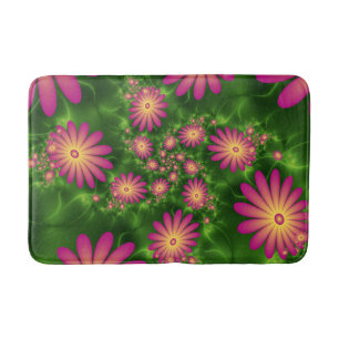 Pink Fantasy Flowers Modern Abstract Fractal Art Bath Mat