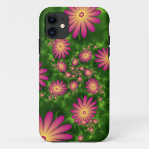 Pink Fantasy Flowers Modern Abstract Fractal Art iPhone 11 Case