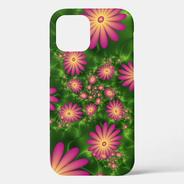 Pink Fantasy Flowers Modern Abstract Fractal Art Case-Mate iPhone Case (Back)