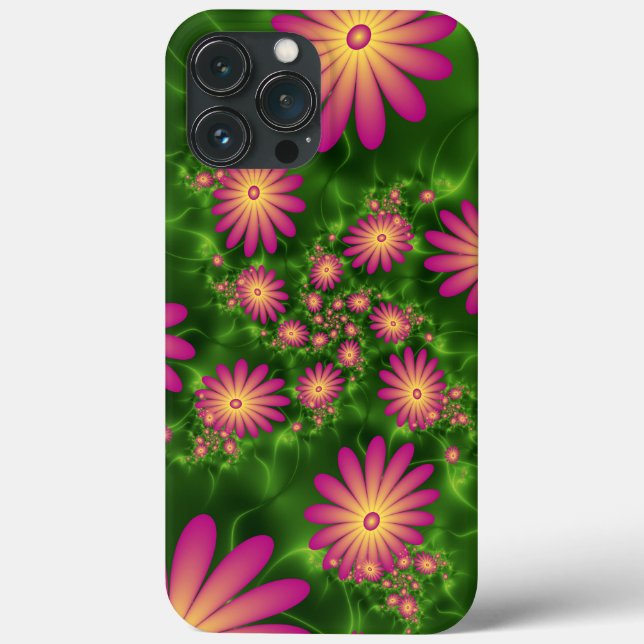 Pink Fantasy Flowers Modern Abstract Fractal Art Case-Mate iPhone Case (Back)