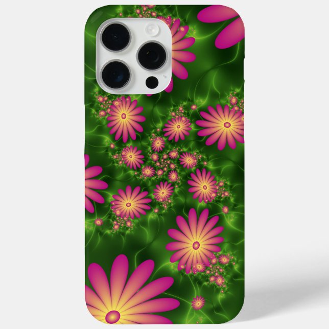 Pink Fantasy Flowers Modern Abstract Fractal Art Case-Mate iPhone Case (Back)
