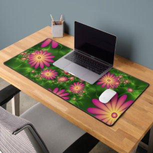 Pink Fantasy Flowers Modern Abstract Fractal Art Desk Mat