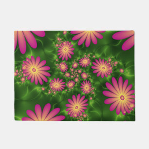 Pink Fantasy Flowers Modern Abstract Fractal Art Doormat