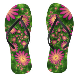 Pink Fantasy Flowers Modern Abstract Fractal Art Flip Flops
