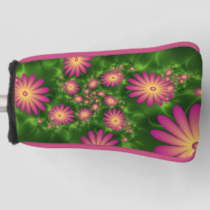 Pink Fantasy Flowers Modern Abstract Fractal Art Golf Head Cover