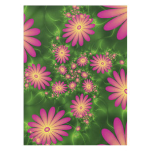Pink Fantasy Flowers Modern Abstract Fractal Art Tablecloth