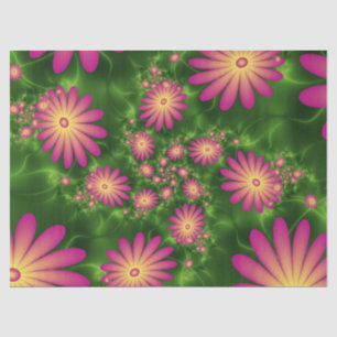 Pink Fantasy Flowers Modern Abstract Fractal Art Tissue Paper