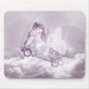 Pink Fantasy Flying Horse Car Butterfly Fairy Wing Mouse Mat