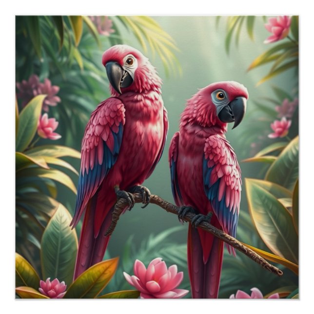 Pink Fantasy Parrots Poster (Front)