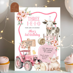 Pink Farm 3rd Birthday  Invitation