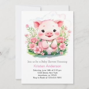 Pink Farm Adventure Piggy Girl Baby Shower Invitation