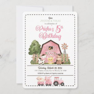 Pink Farm Animal Birthday Invitation